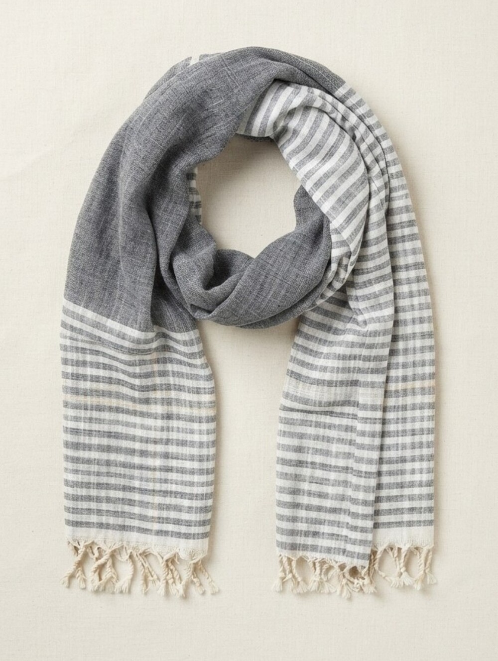 Chic Gray and White Striped Scarf